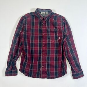 Vans Boys Youth‎ Kids Burgundy Red Check Plaid Button Shirt Large L
